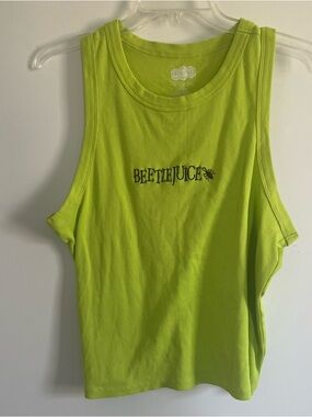 Beetlejuice Neon Green Ribbed Cropped Tank Top Size XL 16/18